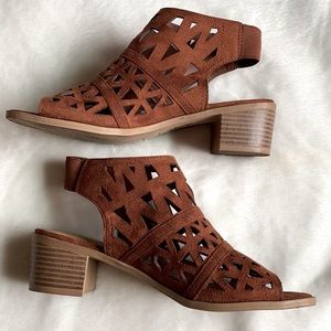Suede cutout heel sandals